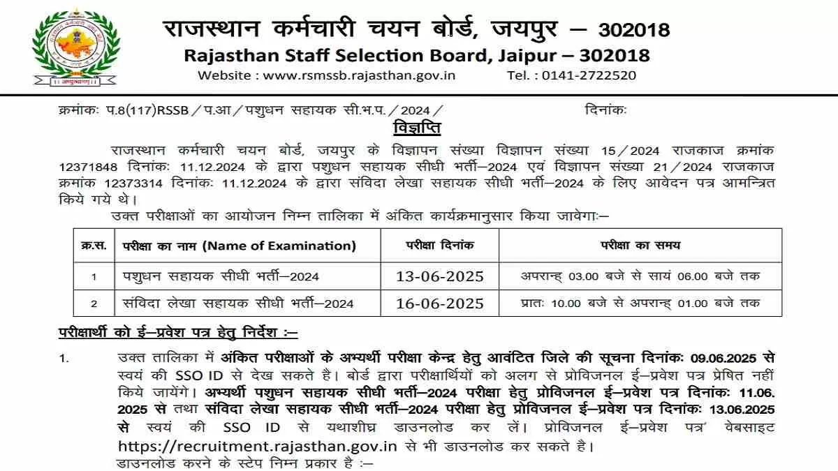 RSMSSB Admit Card 2025